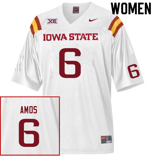 Women #6 Jaquan Amos Iowa State Cyclones College Football Jerseys Sale-White - Click Image to Close